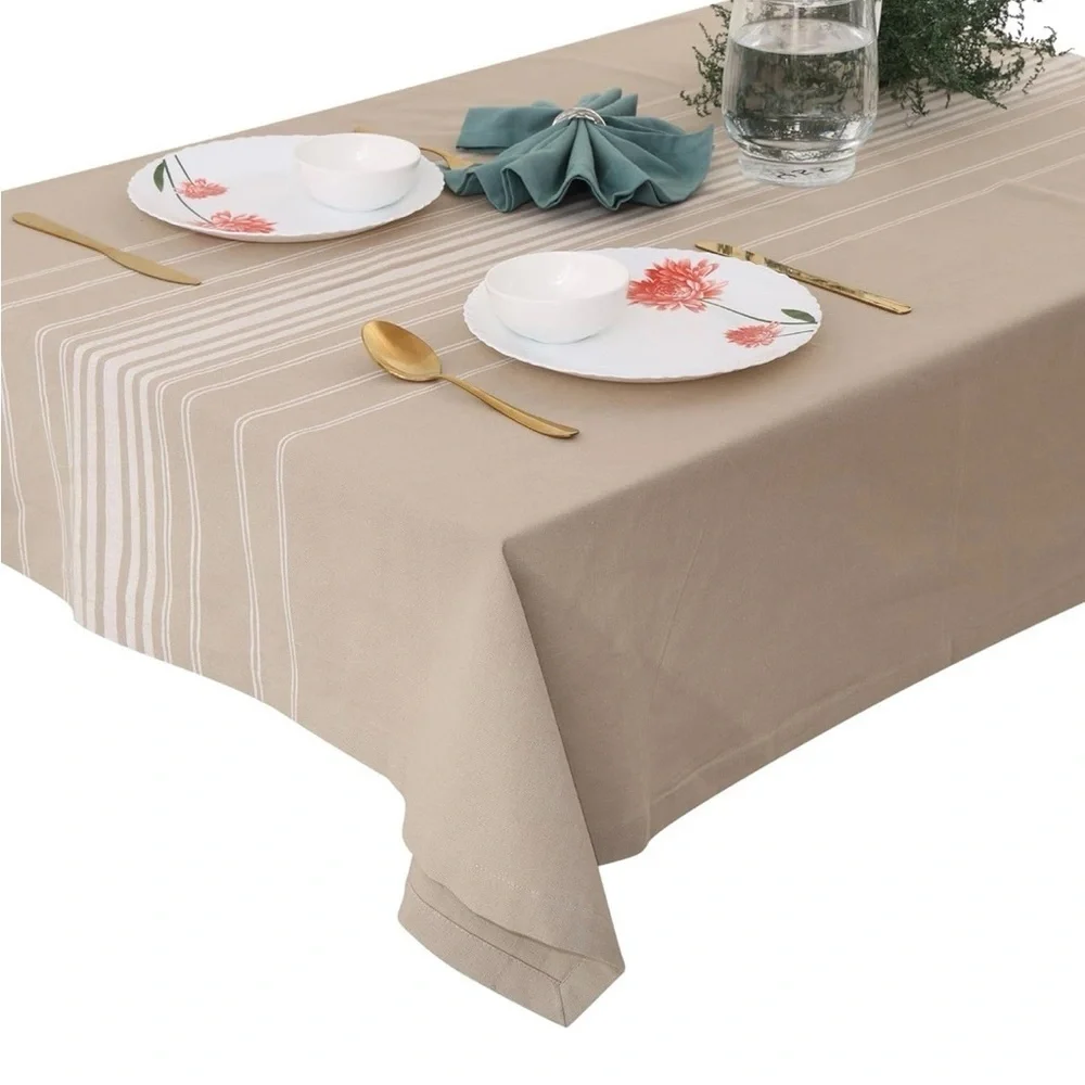 NEW! Yourtablecloth Striped Rectangle Tablecloth  (Beige, 60 x 84)